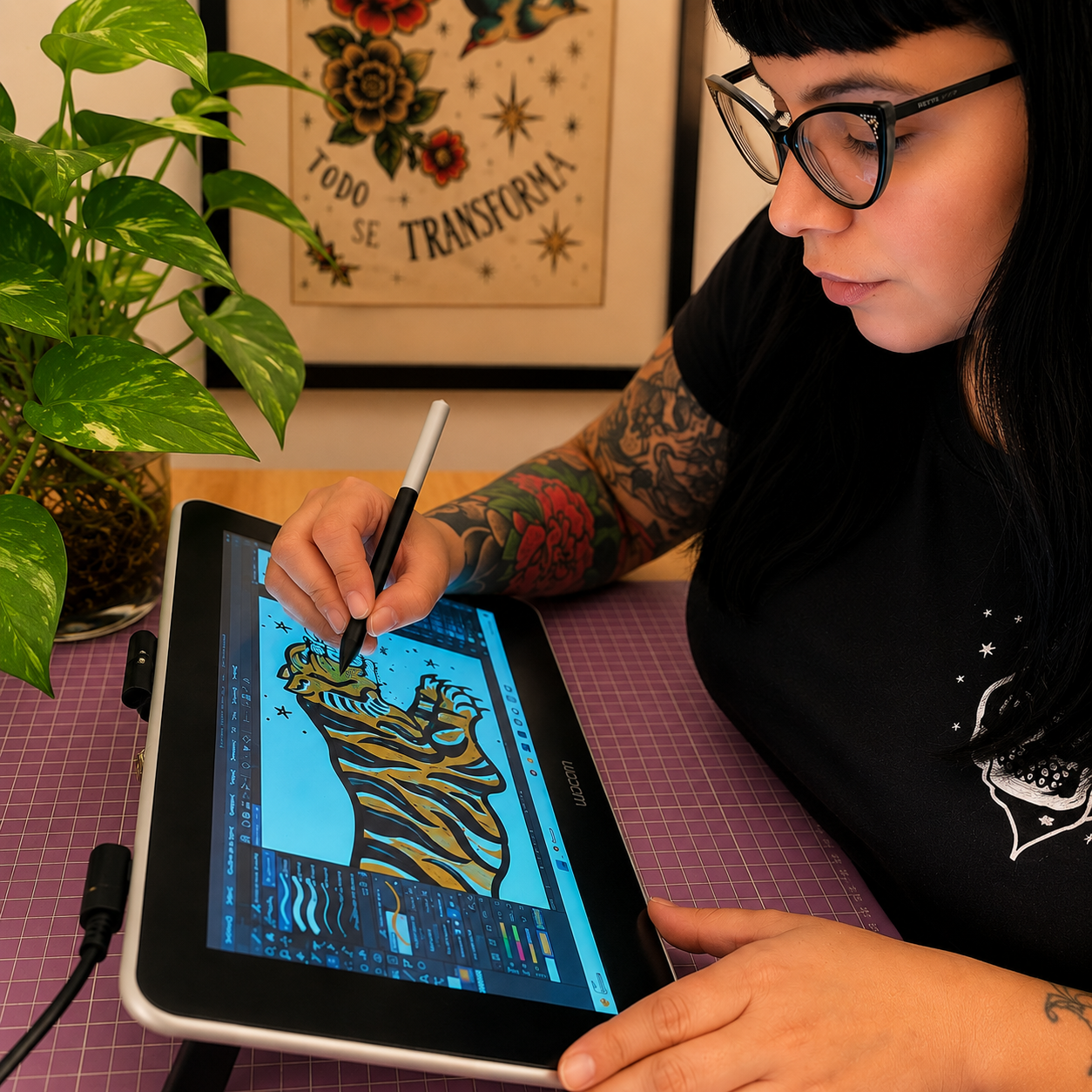 Sabrina Morgado trabajando en una ilustración de Dispersa